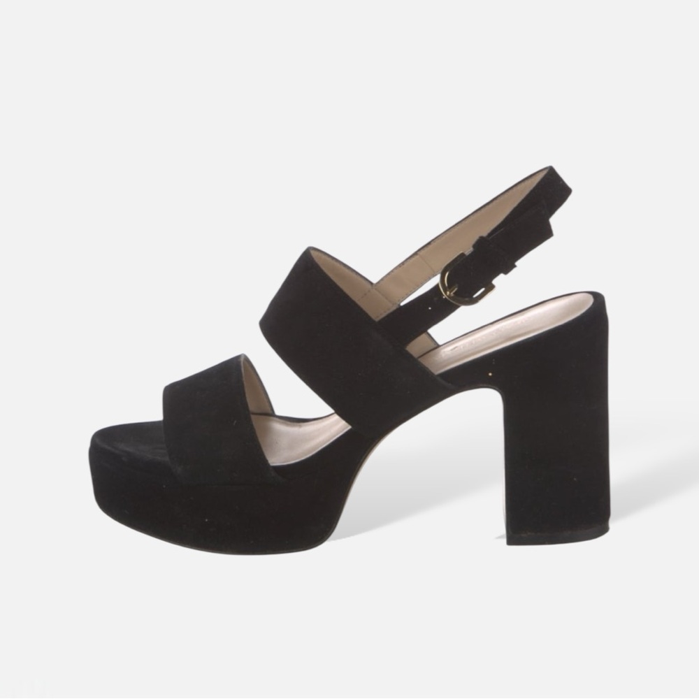 Stuart Weitzman Black Suede Platform Sandal Heels